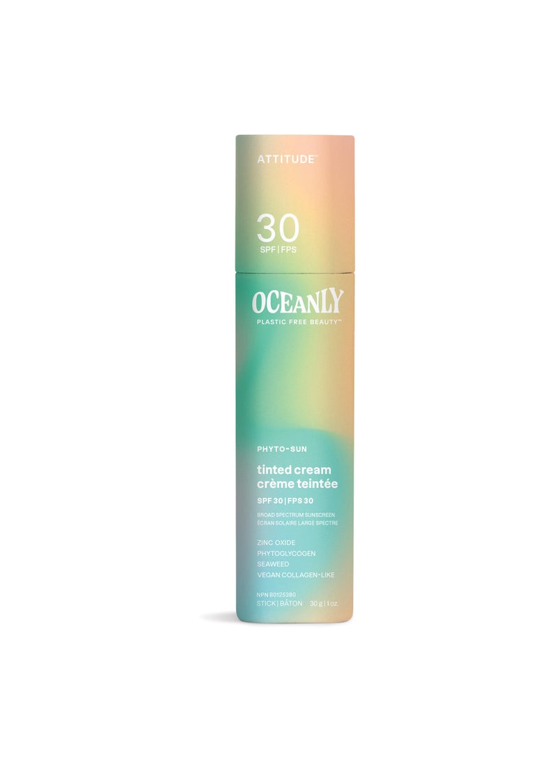 ATTITUDE Oceanly Tinted Face Cream Stick with SPF 30, EWG Verified, Plastic-Free, Broad Spectrum UVA/UVB Protection with Zinc Oxide, Universal Tint, Unscented, 1 Ounce