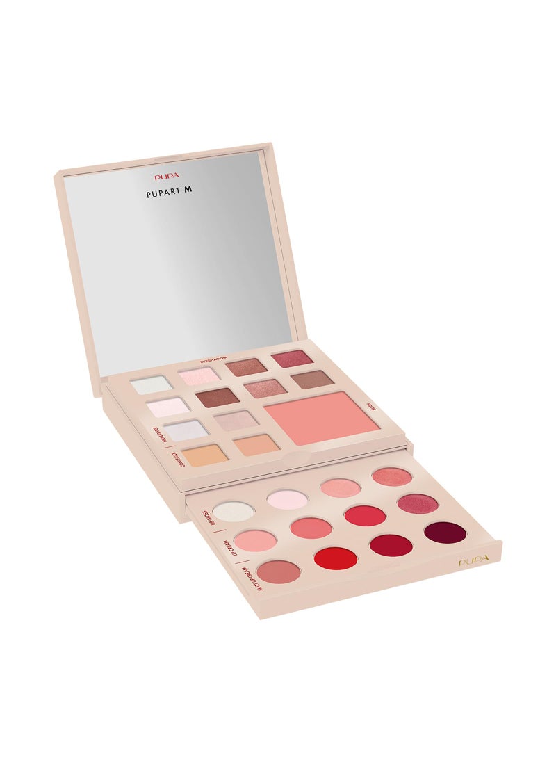 Pupa Milano Pupart M Makeup Palette, 001 Nude, 0.6 oz - Makeup Kit - Blush - Concealer - Highlighter - Eyeshadow - Lip Gloss - Lip Cream - Face Makeup