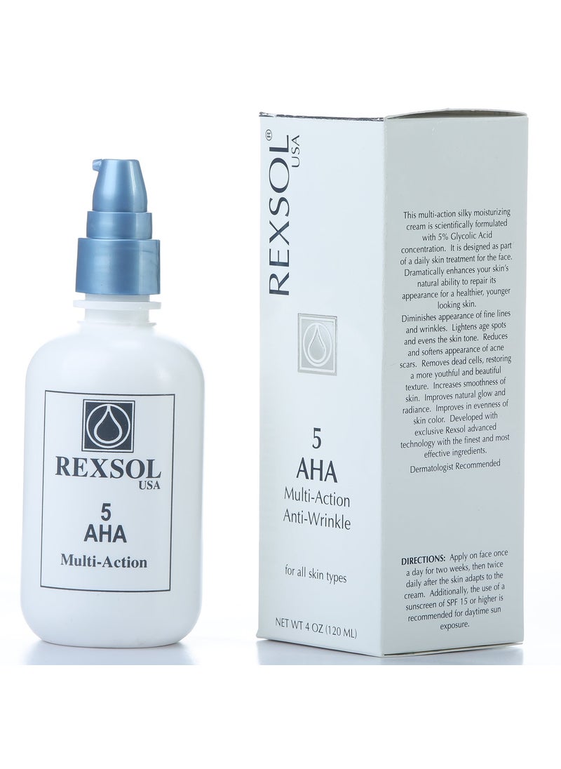 REXSOL 5 AHA Multi-action Anti-Wrinkle Cream | With Vitamin E, Algae Extract, Ginseng Extract, Calendula Extract,Caviar Extract | Diminishes appearance of fine lines & wrinkles (120 ml / 4 fl oz)