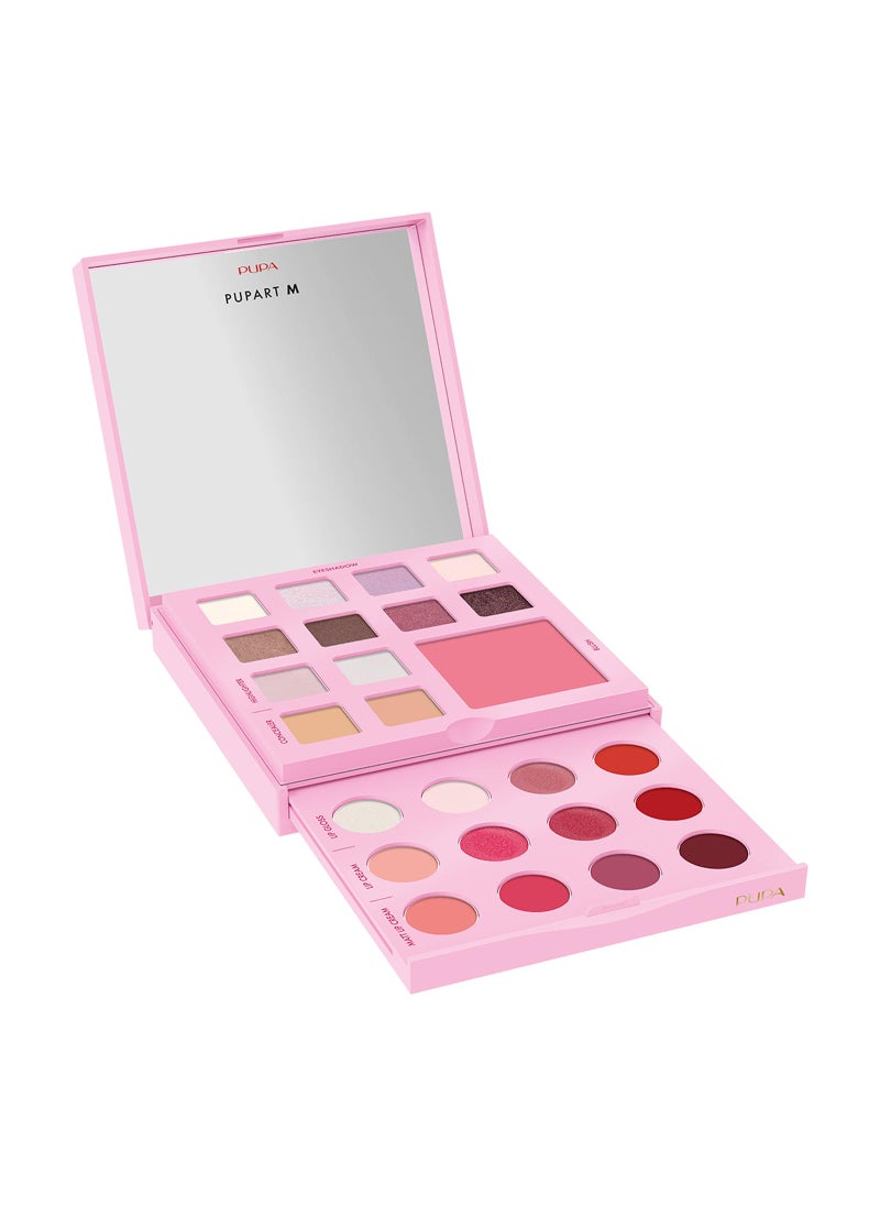 Pupa Milano Pupart M Makeup Palette, 002 Pink, 0.6 oz - Makeup Kit - Blush - Concealer - Highlighter - Eyeshadow - Lip Gloss - Lip Cream - Face Makeup