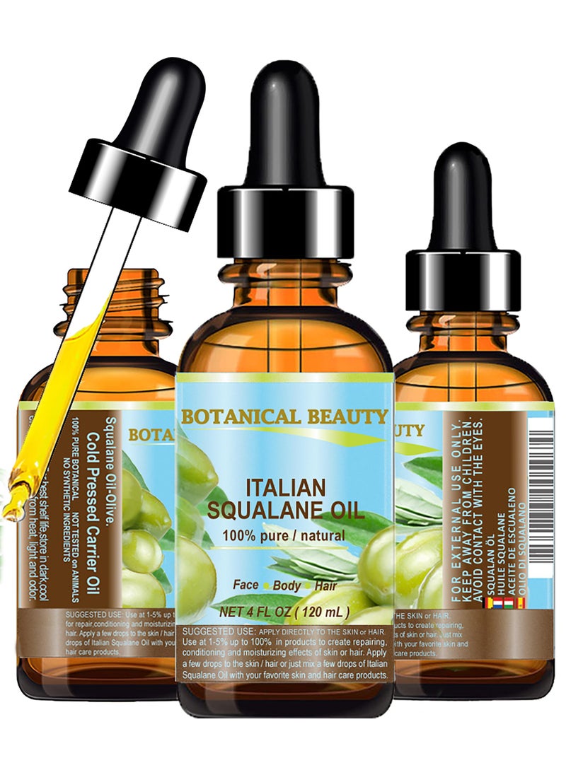Botanical Beauty SQUALANE Italian. 100% Pure/Natural/Undiluted Oil. 100% Ultra-Pure Moisturizer for Face, Body & Hair. Reliable 24/7 skincare protection. 4 fl.oz- 120 ml