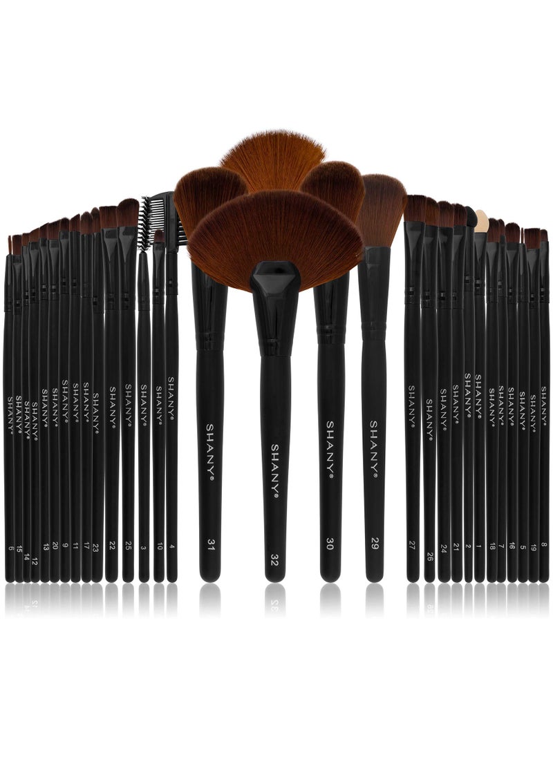 SHANY Makeup Brushes Premium Synthetic Foundation Powder Concealers Eye Shadows Cosmetics Brush Set with Faux Leather Pouch and Instruction sheet, 32 Count