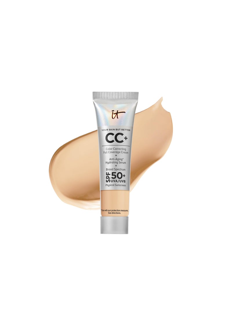 IT Cosmetics Your Skin But Better CC+ Cream Travel Size, Medium - Color Correcting Cream, Full-Coverage Foundation, Hydrating Serum & SPF 50+ Sunscreen - Natural Finish - 0.406 fl oz