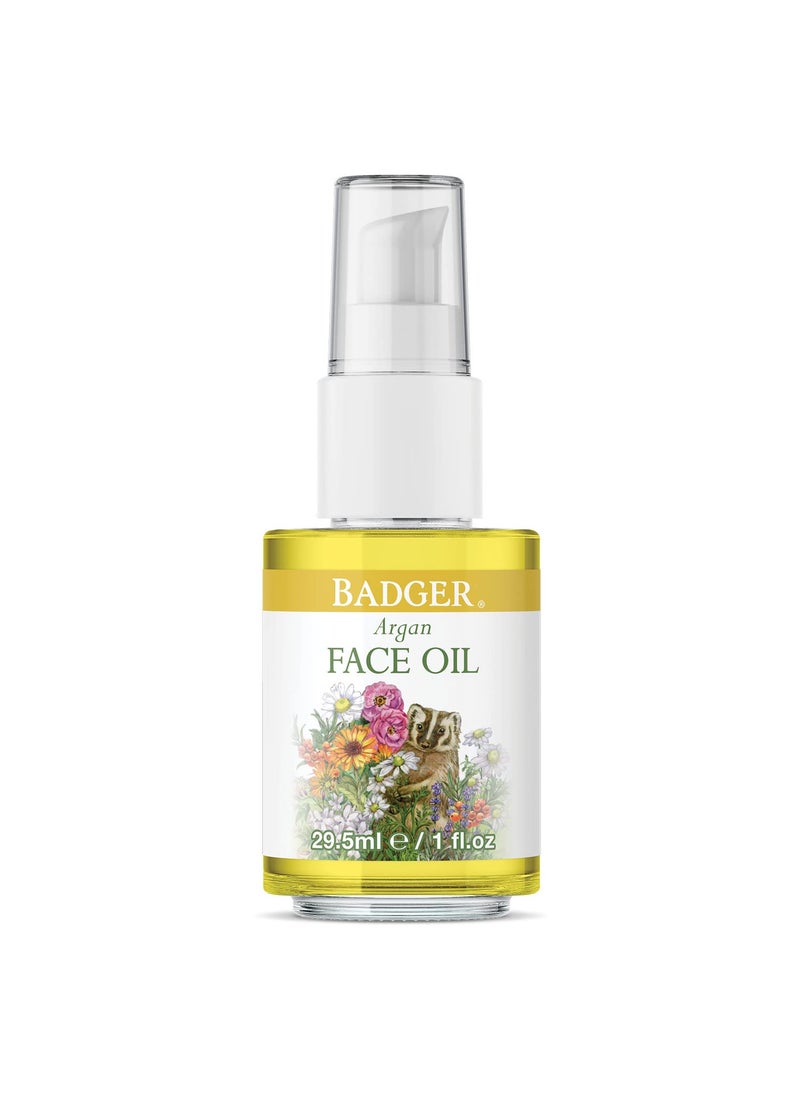 Badger Argan Face Oil, Organic Facial Moisturizer for All Skin Types, Deep Nourishment, Quick Absorption, Moisturizing Facial Oil, 1 fl oz Glass Bottle