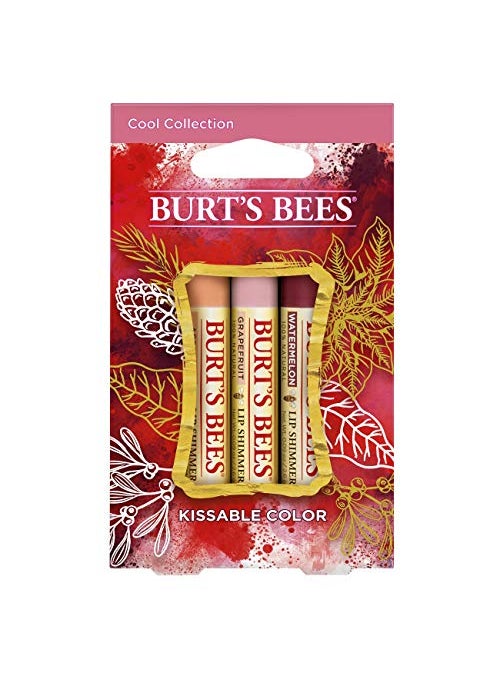 Burt's Bees Kissable Color Holiday Gift Set, 3 Lip Shimmers in Gift Box - Cool Collection in Watermelon, Apricot and Grapefruit