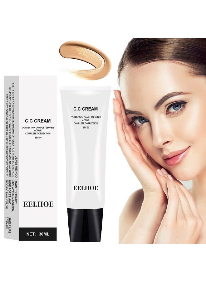 Skin Tone Adjusting CC Cream SPF 50, CC Cream Colour Correcting Self Adjusting for Mature Skin Full-Coverage Foundation, Skin Concealer Brightening Skin Tone-Natural Colo