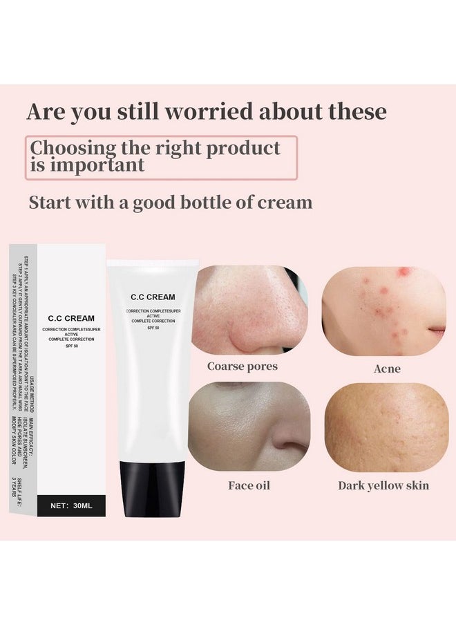 Skin Tone Adjusting CC Cream SPF 50, CC Cream Colour Correcting Self Adjusting for Mature Skin Full-Coverage Foundation, Skin Concealer Brightening Skin Tone-Natural Colo