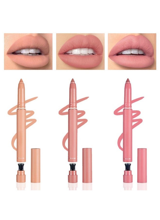SUAKE Matt Nude Lipstick Lipliner Pack Set, 3 Colors Waterproof Crayon, Longwear Moisture Smooth Matte Lipstick Pencils with Built-in Sharpener, Lip Makeup