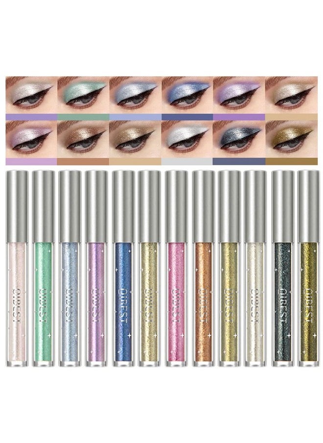 BestLand 12 Colors Liquid Glitter Eyeshadow Set, Multi-dimensional Metallic Glitter Shimmer Smokey Eye Looks Waterproof Long Lasting Quick-Drying Sparkling Eye Shadow Makeup Kits (Color A)