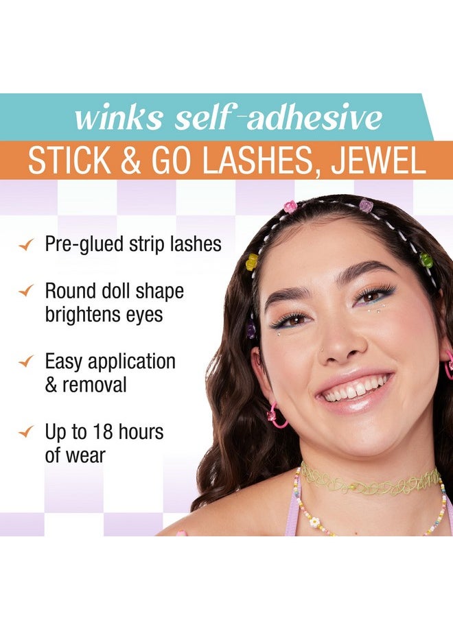 Ardell Winks Self Adhesive Lashes - Jewel Style, Full-Volume, No Glue Needed, Lightweight & Easy-to-Apply, Natural-Looking False Eyelashes, 1-Pair