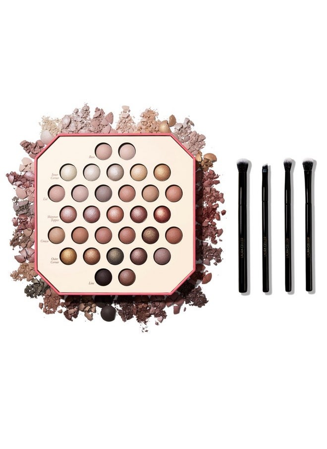 LAURA GELLER NEW YORK The Ultimate Palette Baked Eyeshadow Makeup Palette, Neutrally Natural + Shadow Skills 4pc Eyeshadow Makeup Brush Set