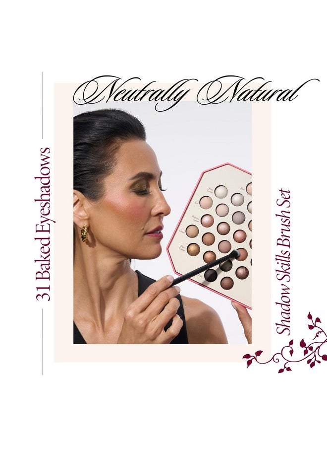 LAURA GELLER NEW YORK The Ultimate Palette Baked Eyeshadow Makeup Palette, Neutrally Natural + Shadow Skills 4pc Eyeshadow Makeup Brush Set