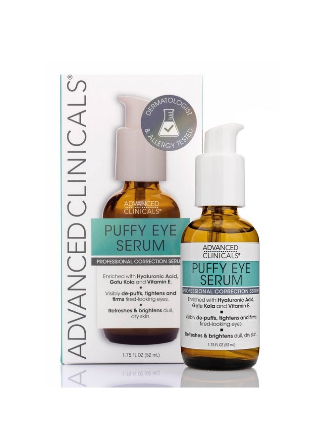Advanced Clinicals Puffy Under Eye Face Serum Anti Aging, Brightening, & Firming Serum W/Vitamin E, Collagen, Gotu Kola, Caffeine, & Green Tea Helps Hydrate & Calm Puffiness, 1.75 Fl Oz