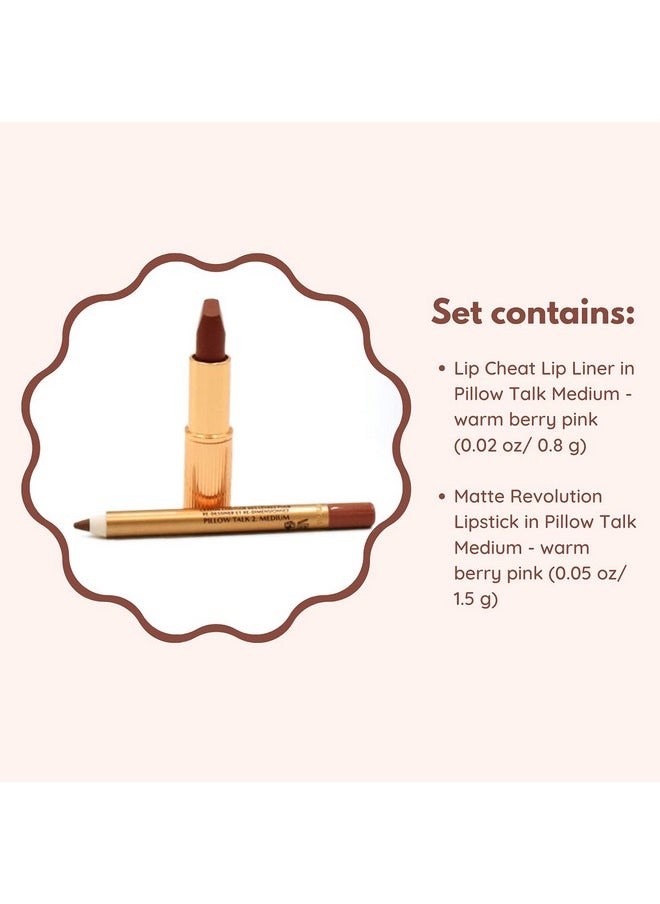 Charlotte Tilbury Mini Pillow Talk Duo Lip Kit Pillow Talk Medium - Travel Size Lip Makeup Set, Mini Lip Cheat Lip Liner and Mini Matte Revolution Lipstick, Long Lasting