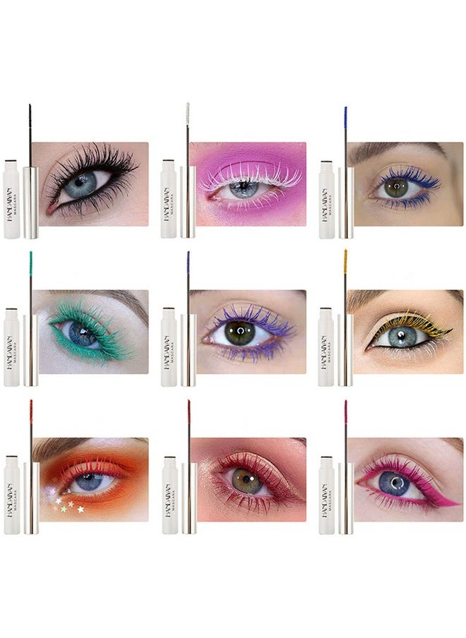 BONNIE CHOICE 9 Colors Colored Mascara Set for Eyelashes, Red Pink Purple Blue White Black Colorful Waterproof Charming Long Lasting Voluminous Mascara Eye Makeup Halloween Christmas Gifts for Women
