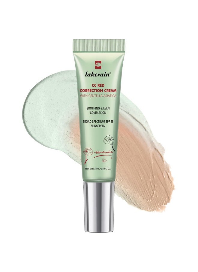 CC Red Correction Cream With Centella - Color Correcting Formula for Blemishes, Red Skin, & Acne Marks - Lightweight, Non-Greasy - Hydration Skin and SPF Protection (Green)