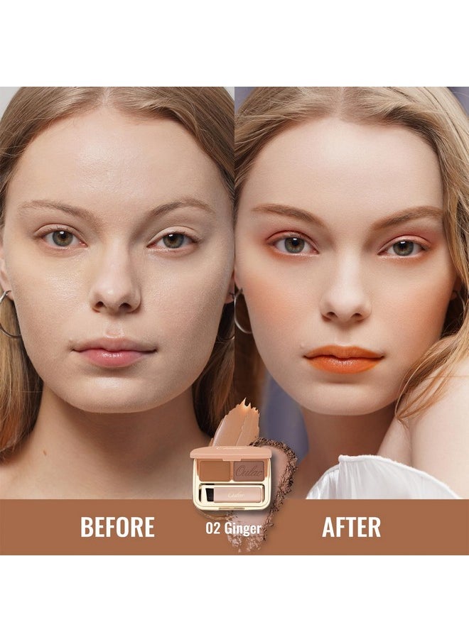Oulac Waterproof Brown Eyebrow Powder Kit with Brow Brush 2 in1 Long Lasting Instant Eyebrow Pomade & Powder Natural Makeup for Sparse Brows 3.2 g/0.11 oz (Ginger）