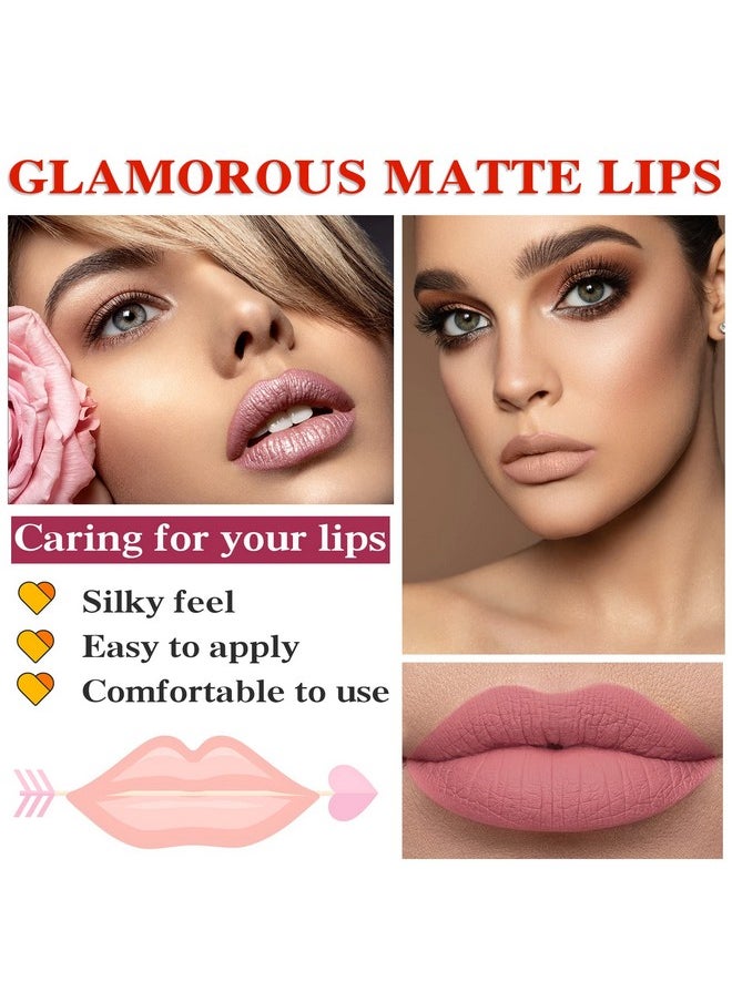 IONSGAKO 6 Colors Matte Nude Lipstick Set Liquid Lipstick Velvet Lip Gloss Lip Stain Long Lasting Waterproof Nude Pink Lipstick Set for Women Lip Makeup (SET-B)