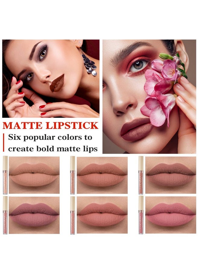 IONSGAKO 6 Colors Matte Nude Lipstick Set Liquid Lipstick Velvet Lip Gloss Lip Stain Long Lasting Waterproof Nude Pink Lipstick Set for Women Lip Makeup (SET-B)