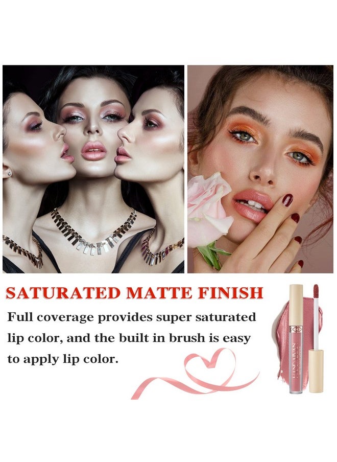 IONSGAKO 6 Colors Matte Nude Lipstick Set Liquid Lipstick Velvet Lip Gloss Lip Stain Long Lasting Waterproof Nude Pink Lipstick Set for Women Lip Makeup (SET-B)