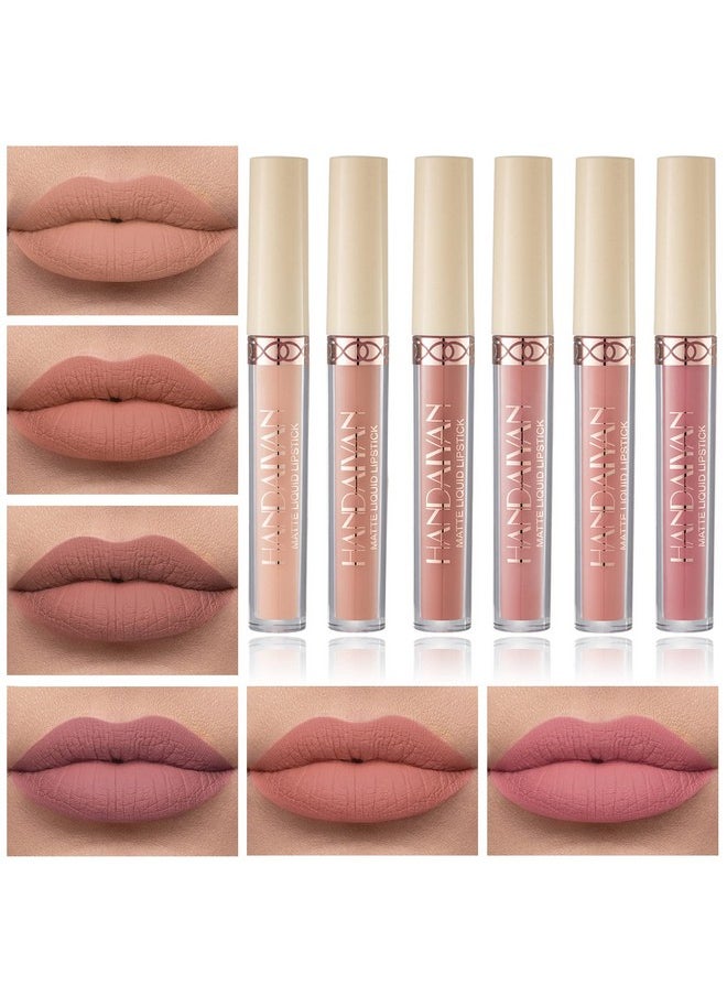 IONSGAKO 6 Colors Matte Nude Lipstick Set Liquid Lipstick Velvet Lip Gloss Lip Stain Long Lasting Waterproof Nude Pink Lipstick Set for Women Lip Makeup (SET-B)