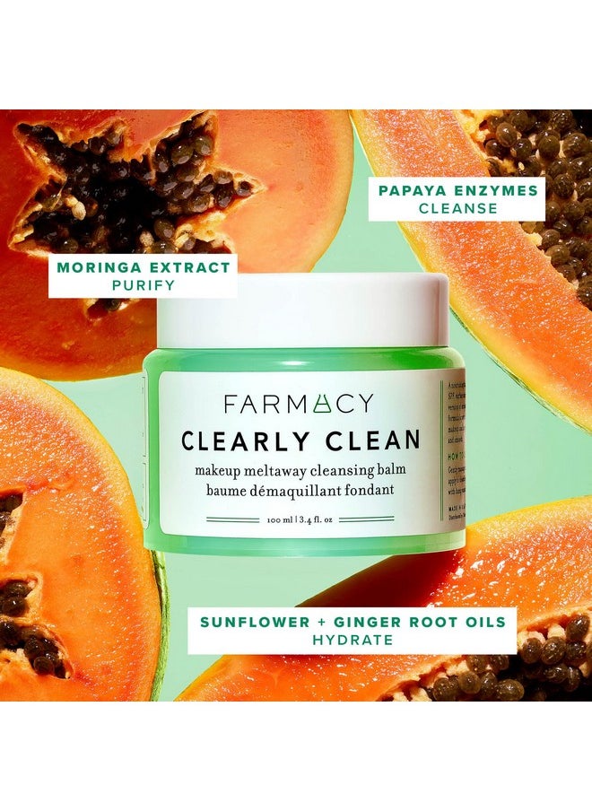 Farmacy Makeup Remover Cleansing Balm - Clearly Clean Sensitive Skin Makeup Remover + Oil Based Cleanser - Gentle Exfoliating Double Cleanser - Melts From Balm to Milky Lather (100ml)