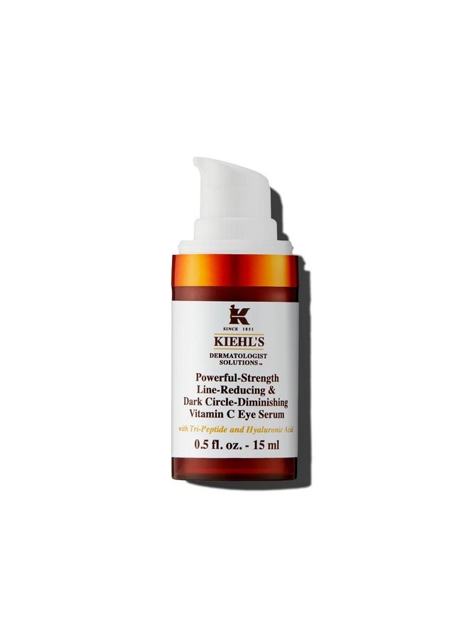 Kiehl's Powerful-Strength 10% Vitamin C Eye Serum, Line-Reducing & Dark Circle Diminishing Eye Cream, Smooths & Hydrates Undereye, for Puffiness & Lines, with Hyaluronic Acid & Tri-Peptide - 0.5 fl oz