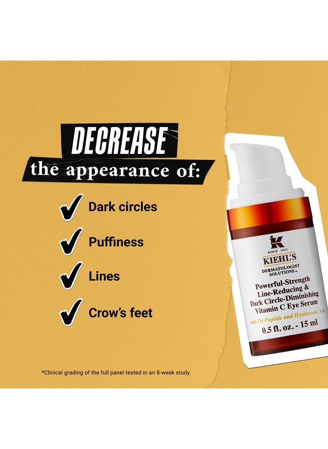 Kiehl's Powerful-Strength 10% Vitamin C Eye Serum, Line-Reducing & Dark Circle Diminishing Eye Cream, Smooths & Hydrates Undereye, for Puffiness & Lines, with Hyaluronic Acid & Tri-Peptide - 0.5 fl oz