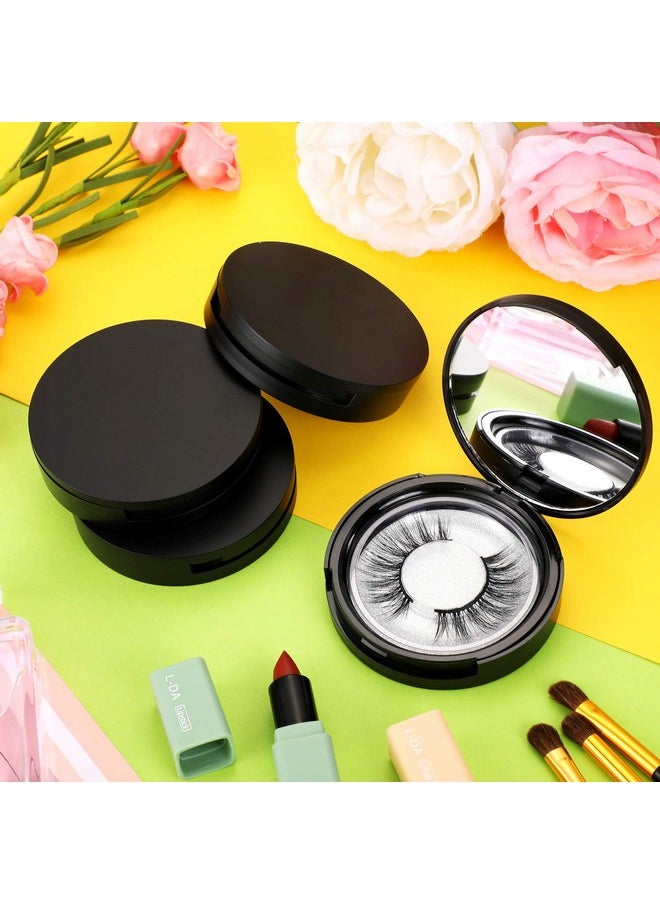 Maitys 6 Pcs Eyelash Packaging Circle Box with Mirror, Eyelash Storage Box Empty Lash Case with Lash Holder for Women(Matte Black)