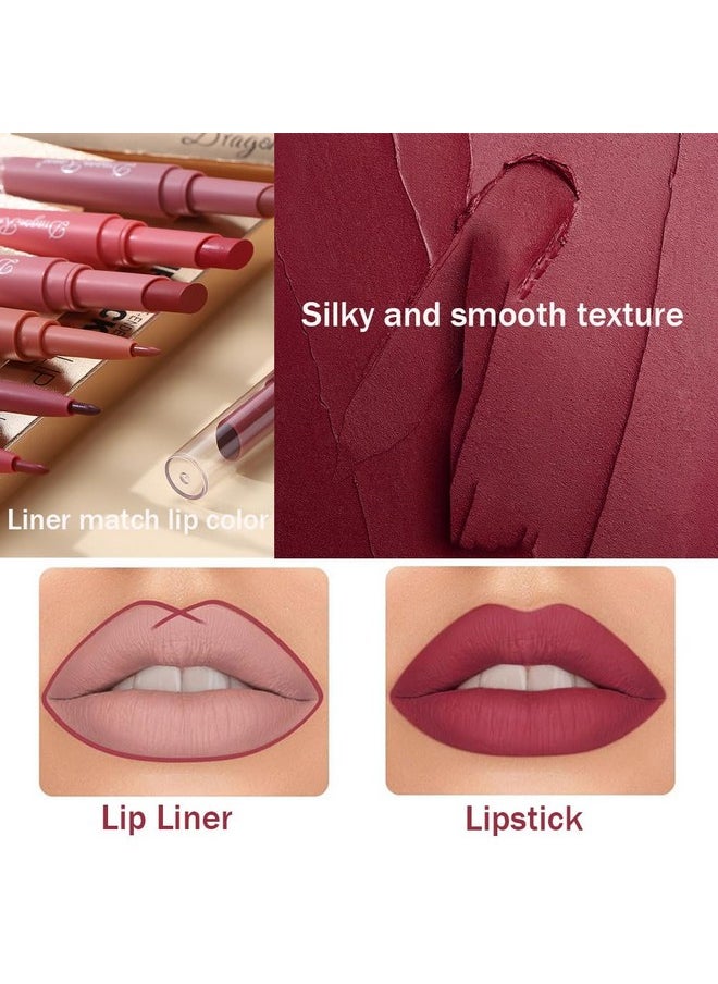 MYUANGO 6Pcs Matte Velvet Lipstick + Lip Liner and Lipstick Set - Long Lasting Vegan Lip Liner and Gloss Kit for Colorful and Defined Lips - Matte Lip Stick and Lip Liner Set