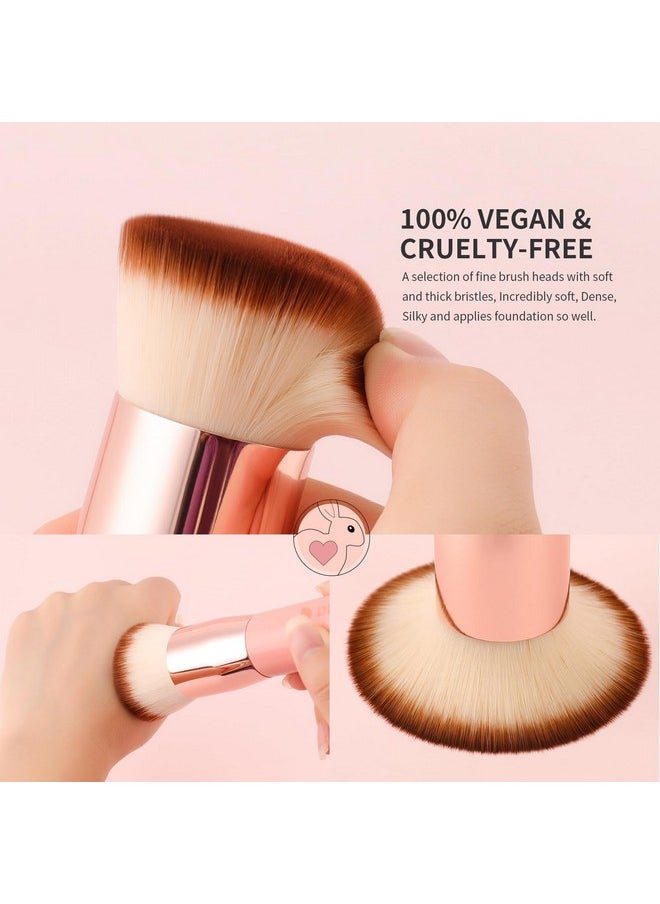 DUcare Foundation Brush for Liquid Makeup, Self Tanner Brush Flat Top Kabuki Professional Makeup Brushes Blending Mineral Powder Buffing Stippling Makeup Tools, Pink