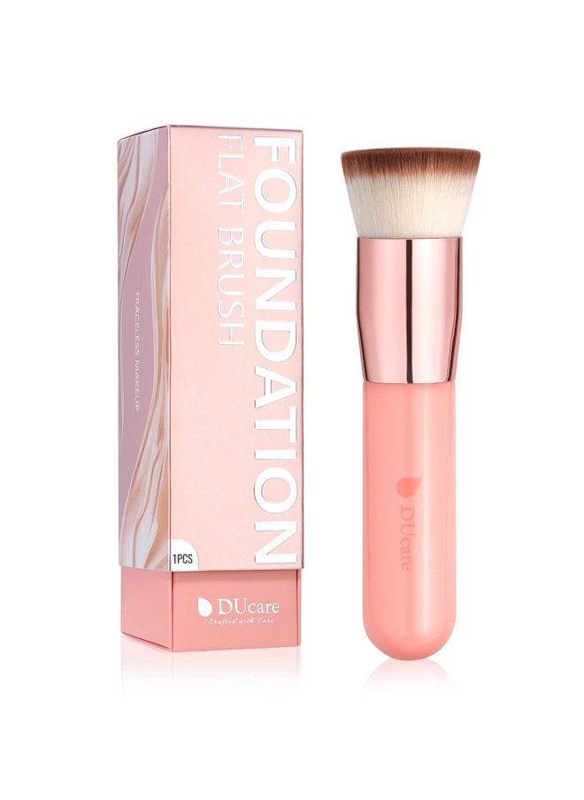 DUcare Foundation Brush for Liquid Makeup, Self Tanner Brush Flat Top Kabuki Professional Makeup Brushes Blending Mineral Powder Buffing Stippling Makeup Tools, Pink