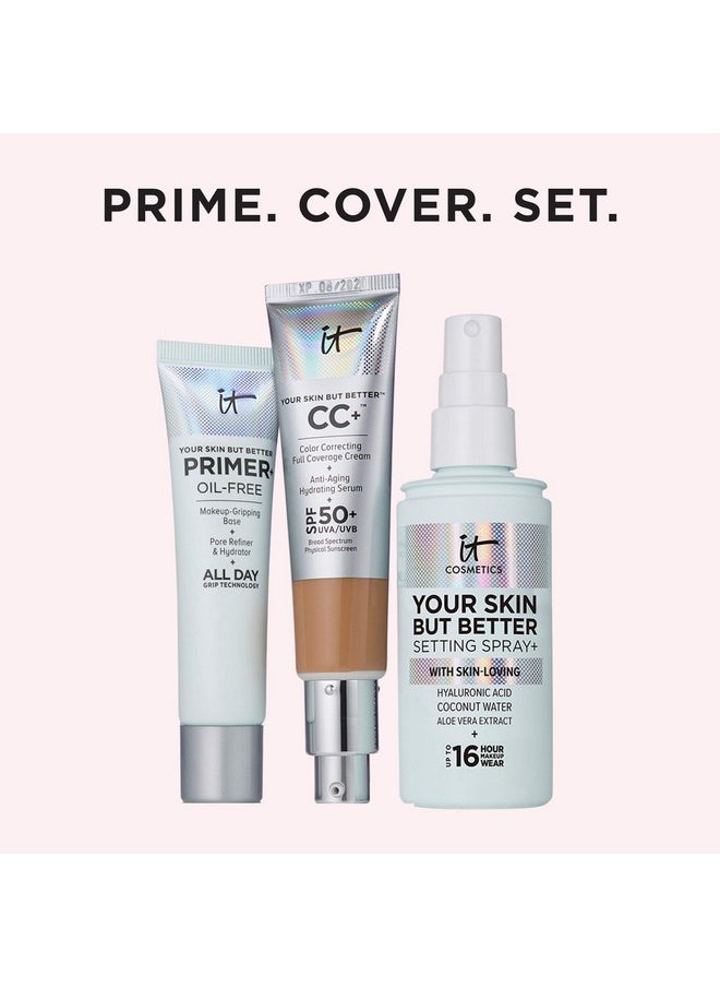 IT Cosmetics Your Skin But Better Makeup Primer+ - Extends Makeup Wear, Hydrates Skin, Refines the Look of Pores - With Glycerin, Bark Extract & Ginger Root Extract - Oil-Free Formula - 1 fl oz