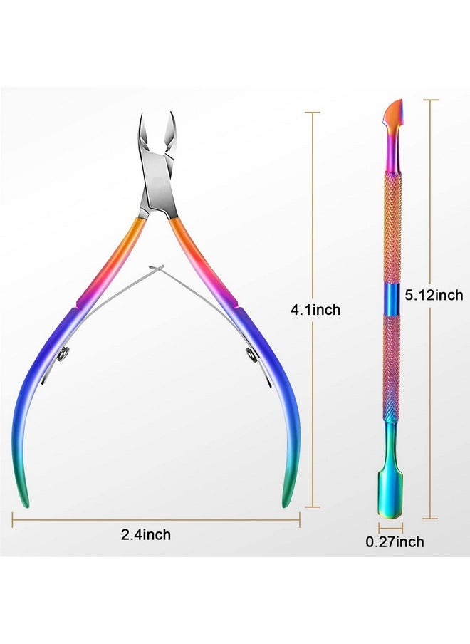 Easkep Cuticle Trimmer with Cuticle Pusher, Cuticle Remover Professional Stainless Steel Cuticle Cutter Nippers Rainbow Sharp Sturdy Pedicure Manicure Tools for Fingernails and Toenails 1