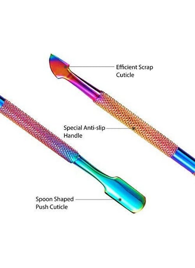 Easkep Cuticle Trimmer with Cuticle Pusher, Cuticle Remover Professional Stainless Steel Cuticle Cutter Nippers Rainbow Sharp Sturdy Pedicure Manicure Tools for Fingernails and Toenails 1