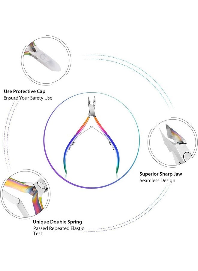 Easkep Cuticle Trimmer with Cuticle Pusher, Cuticle Remover Professional Stainless Steel Cuticle Cutter Nippers Rainbow Sharp Sturdy Pedicure Manicure Tools for Fingernails and Toenails 1