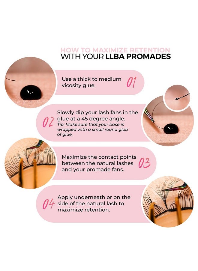 LLBA Promade Fans | Handmade Volume Eyelashes | Multi Selections From 3D To 16D | C CC D DD L M Curl | Thickness 0.03 ~ 0.1 mm | 8 - 20mm Length | Long Lasting | Easy Application (10D-0.03 D 12 mm)
