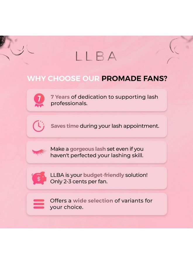 LLBA Promade Fans | Handmade Volume Eyelashes | Multi Selections From 3D To 16D | C CC D DD L M Curl | Thickness 0.03 ~ 0.1 mm | 8 - 20mm Length | Long Lasting | Easy Application (10D-0.03 D 12 mm)