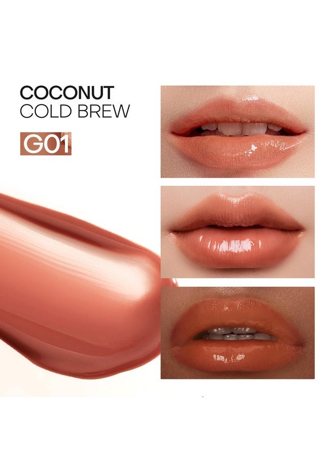 Mistine Lip Gloss Thai latte Long Lasting Lip Glaze Non-sticky Lip Tint Gloss with 1% Peptide Glossy Finish G01 Coconut Cold Brew 0.1fl oz 1 Count