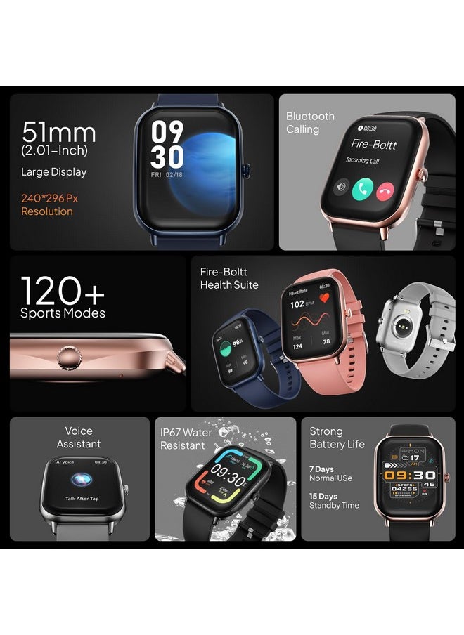 Fire-Boltt Ninja Call Pro Max Smart Watch 2.01 inch Display, Bluetooth Calling, 120+ Sports Modes, Health Suite, Voice Assistance (Black)