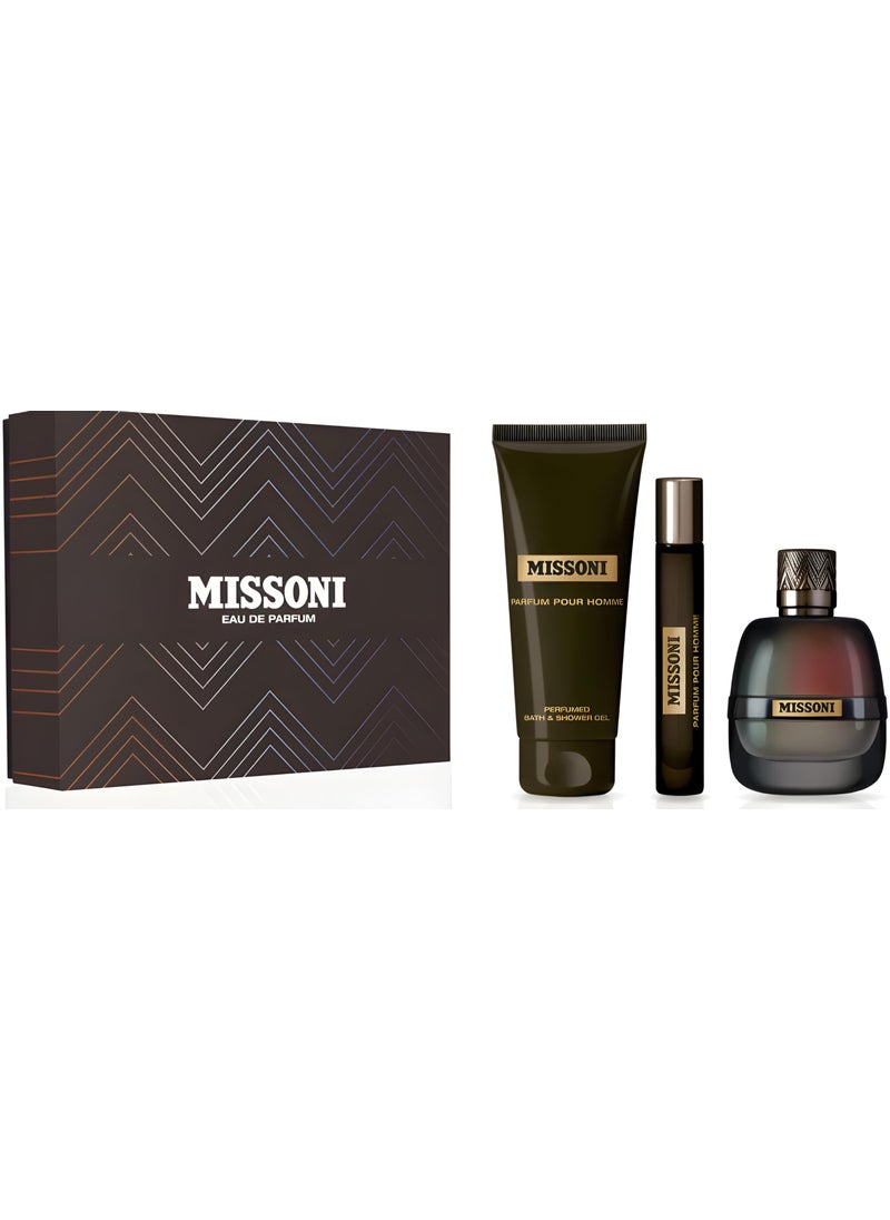 Missoni Pour Homme 3-Piece Set for Men, (3.4 Oz Eau De Parfum Spray + 5.0 Oz Body & Shower Gel + 0.3 Oz Eau De Parfum Spray)