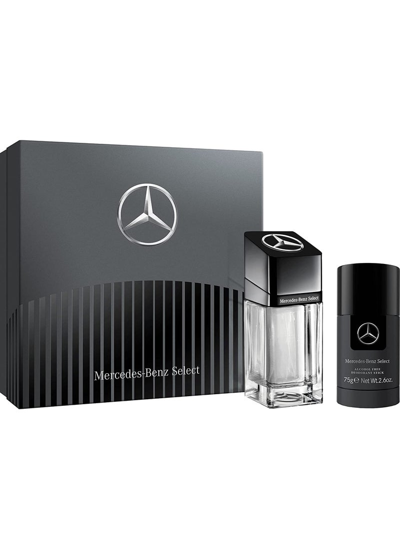 Mercedes-Benz Select Giftset - EDT Spray and Deodorant Men for Everyday Wear - Alcohol-Free Deodorant Stick - Woody Amber Mens Cologne - 2 pc