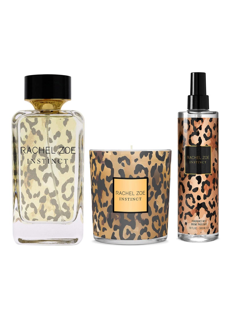 Rachel Zoe Instinct Gift Set - Gift Set For Women - Eau De Parfum Perfume, Soy Wax Jar Candle, And Body Spray For Women - Fragrance Gift Set - 3 pc