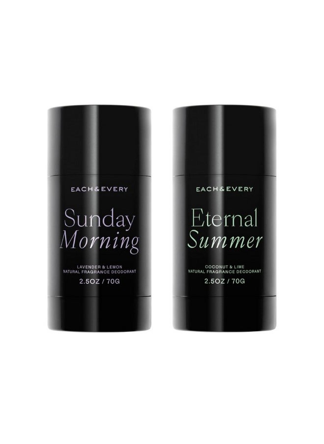 Each & Every All Natural Deodorant for Women & Men - Sensitive Skin, Vegan, Baking Soda & Aluminum-Free Deodorant - Clean Long Lasting Odor Control - Multiple Scents, Natural Fragrance (2.5oz, 2pk)