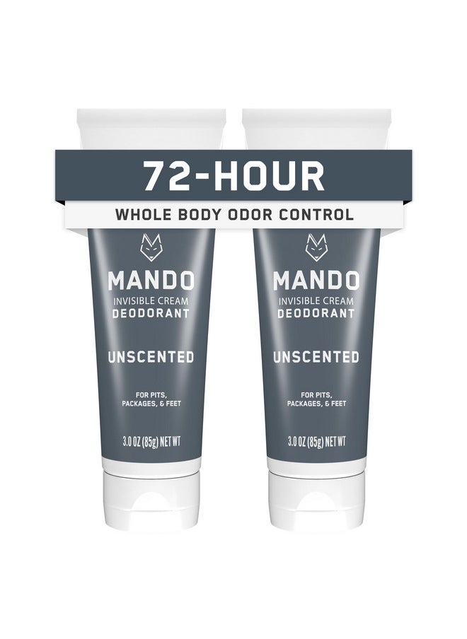 Mando Whole Body Deodorant For Men - Invisible Cream - 72 Hour Odor Control - Aluminum Free, Baking Soda Free, Skin Safe - 3 ounce (Pack of 2) - Unscented