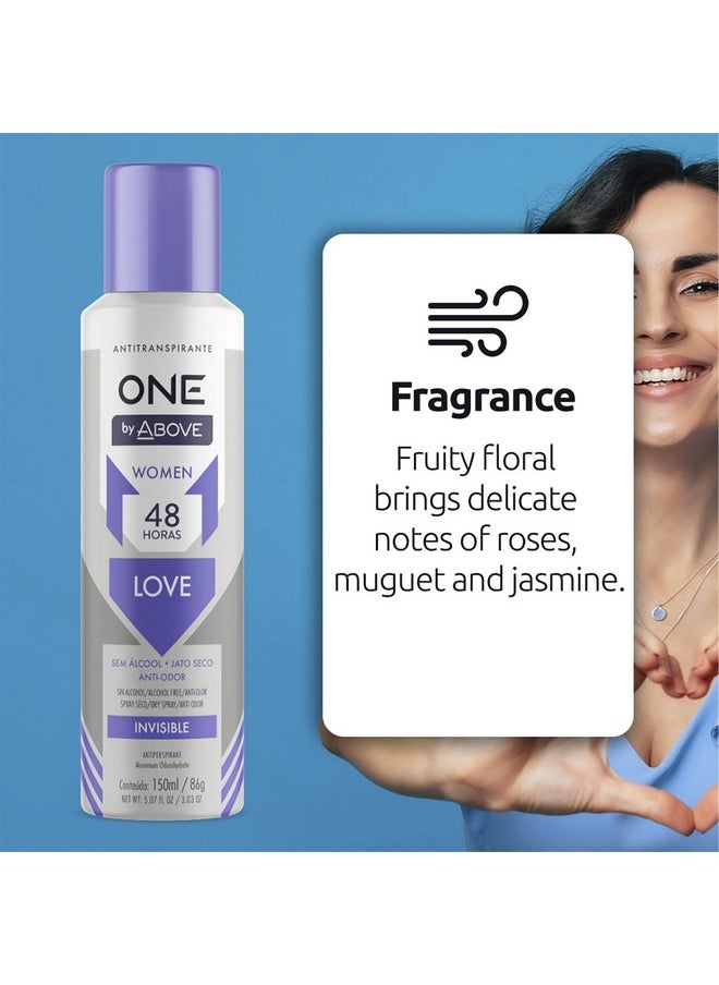 ABOVE 48 Hours One Antiperspirant Deodorant, Love, 4 Pc - Dry Spray Deodorant for Women - Antiperspirant Spray - No Stain - Cruelty-Free