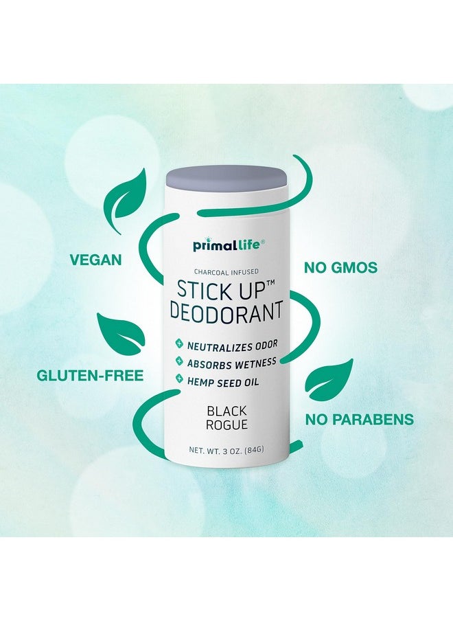 Stick Up Natural Deodorant for Women and Men with Bentonite Clay Powder, Arrowroot, Magnesium, Zinc, 3 oz. Vegan Deodorant for 3-4 months, Black Rogue - Primal Life Organics