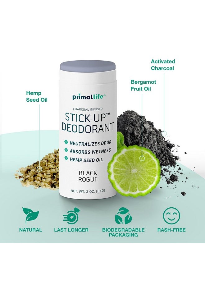 Stick Up Natural Deodorant for Women and Men with Bentonite Clay Powder, Arrowroot, Magnesium, Zinc, 3 oz. Vegan Deodorant for 3-4 months, Black Rogue - Primal Life Organics