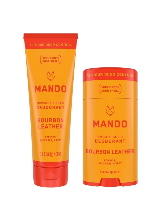 Mando Bourbon Leather Body Deodorant - 72 Hour Odor Control, Aluminum Free, Baking Soda Free - 3.0 Oz Tube and 2.6 Oz Solid Stick