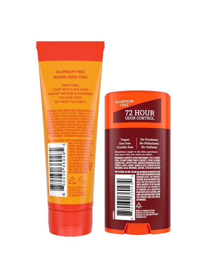 Mando Bourbon Leather Body Deodorant - 72 Hour Odor Control, Aluminum Free, Baking Soda Free - 3.0 Oz Tube and 2.6 Oz Solid Stick